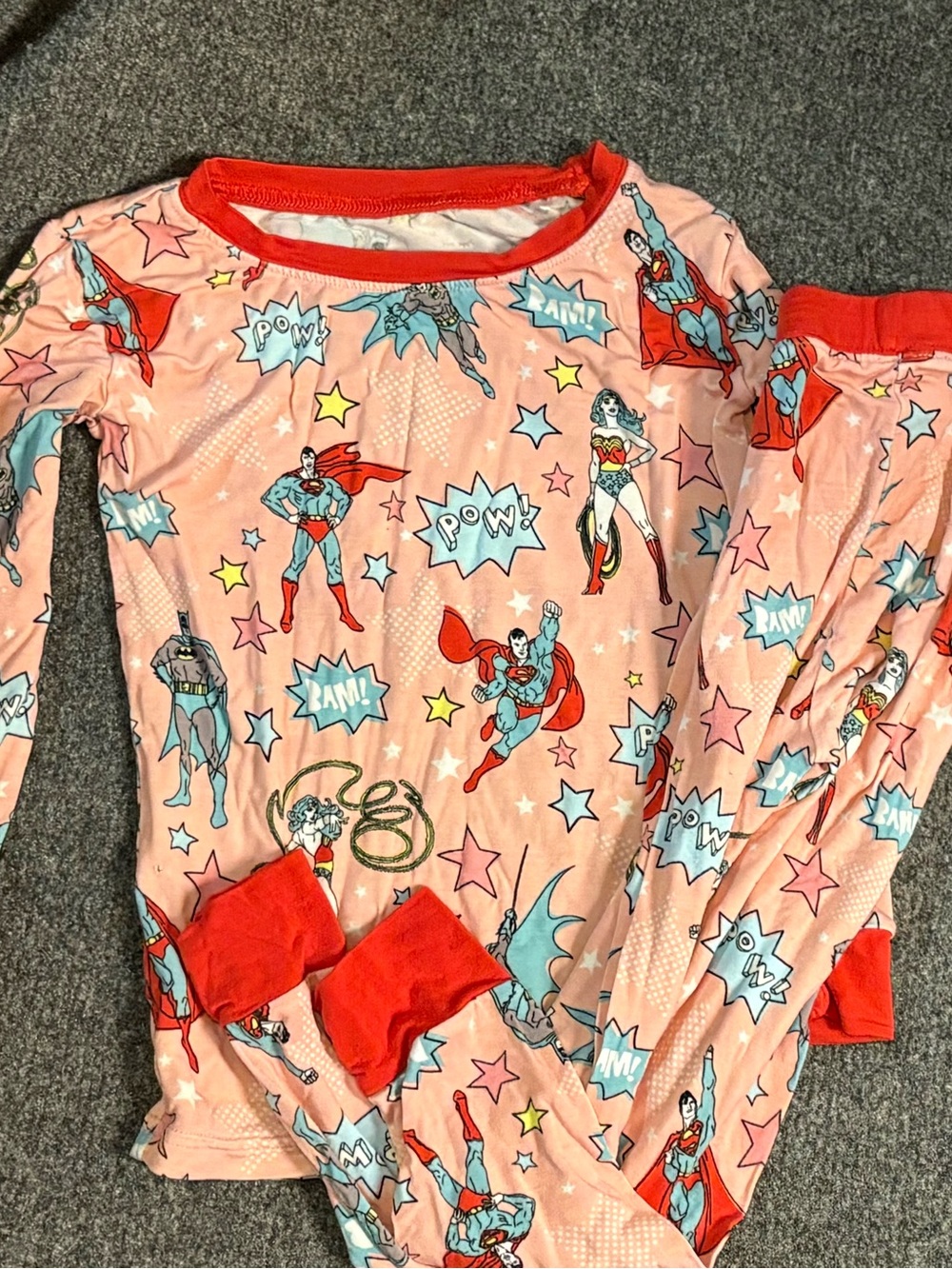 Little Sleepies Pink DC Superhero Pajama Set with Red Trim